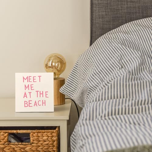 Pink Beach Themed Wooden Box Sign for Desk Decor - 5x5 Inch