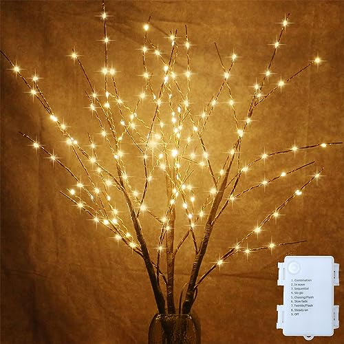Lighted Prelit Twig Branches with Timer - Brown Warm - 31 Inch Christmas Decor