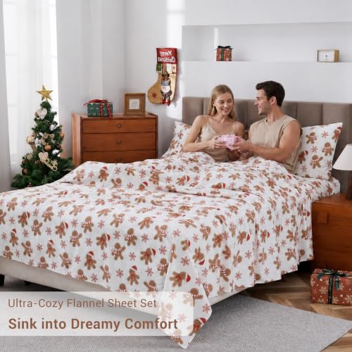Lasoftan Christmas Cotton Flannel Sheets Full Size - Gingerbread Snowflake Pattern