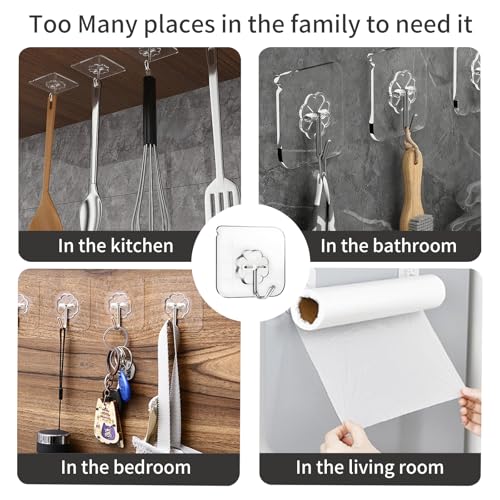 12 PCS Transparent Adhesive Wall Hooks - Heavy Duty Damage-Free Hangers
