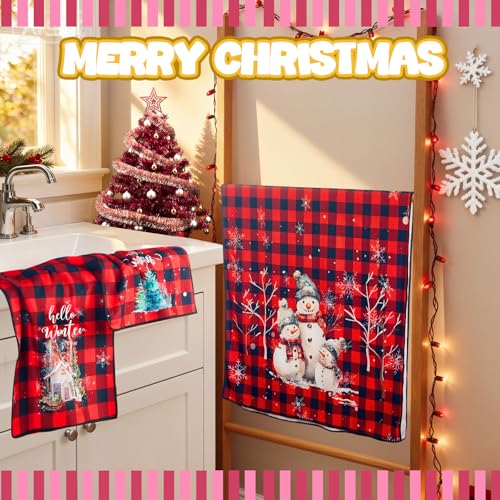 Peryiter 3 Pack Buffalo Winter Decorative Bath Towels Set - Snowman Christmas Design