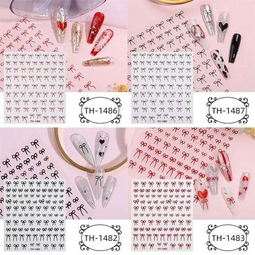 Villorem 3D Bow Nail Art Stickers Self-Adhesive Bowtie Decals