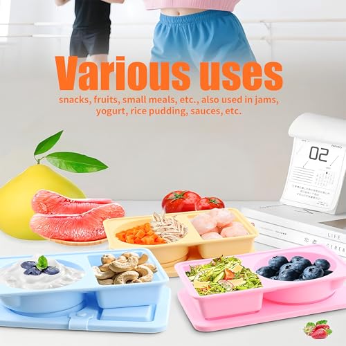 Reusable Silicone Snack Containers with Lids - 3-Pack Bento Boxes