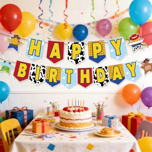 Large Cartoon Toy Themed Birthday Banner for Kids & Adults