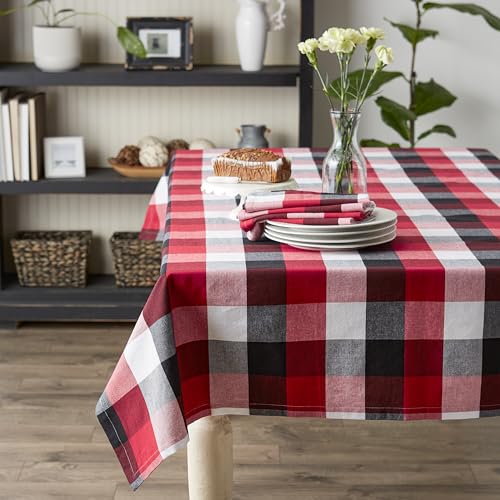 DII Tri-Color Check Collection 100% Cotton Tabletop, Tablecloth, 60x120, Cardinal Red