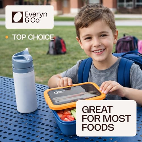 Everyn & Co. Leak-Proof Bento Lunch Box with Utensils - Navy Blue & Yellow