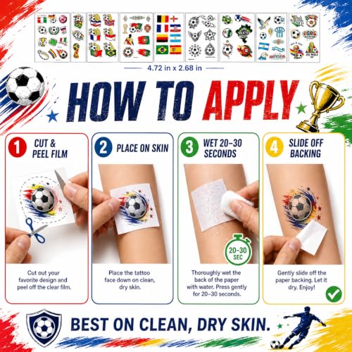World Cup Soccer Temporary Face Tattoos - 16 Sheet Fan Party Pack