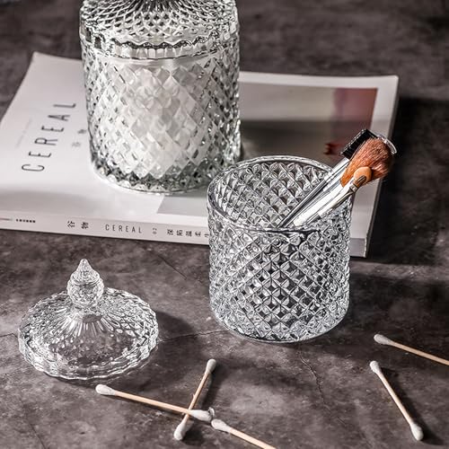 Crystal Glass Q-Tip Holder with Lid - Elegant Apothecary Jar