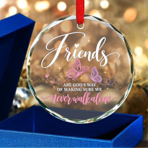 Friendship Christmas Ornament - Glass Keepsake with Butterfly Design & Inspirational Message