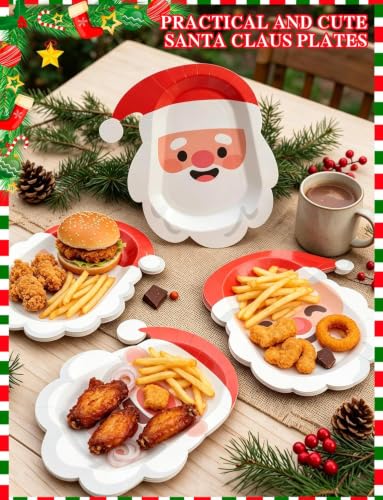 Santa Claus Paper Plates 8x10.4 Inches - 28 Pack, Disposable Holiday Dinnerware - Variation: SantaClaus
