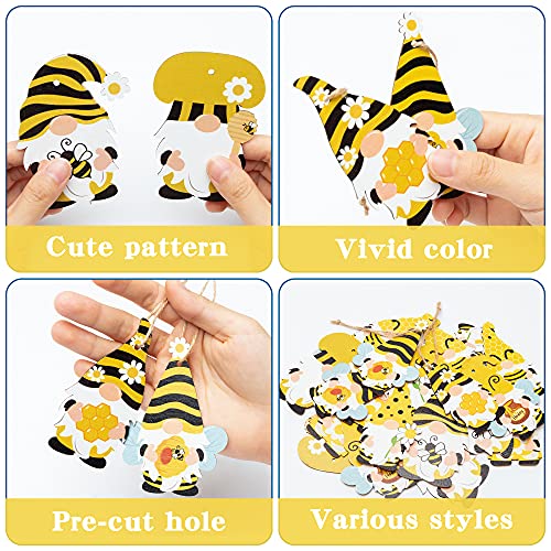 WATINC 25 Pack Bee Gnome Wooden Ornaments for Summer Decor