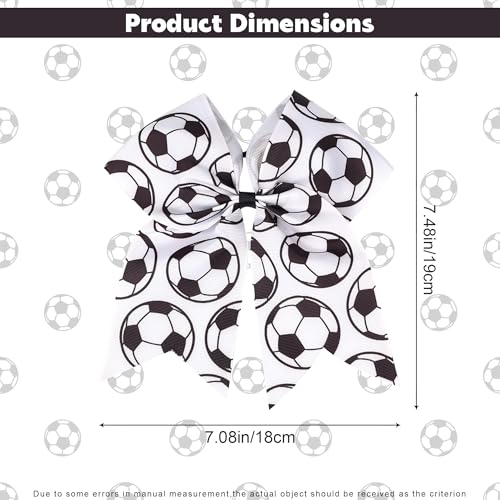 JazSwirl Soccer Hair Bow with Ponytail Holder, Black and White Grosgrain Ribbon