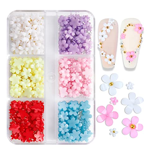 3D Acrylic Flower Nail Charms with Pearls and Rhinestones for DIY Nail Art