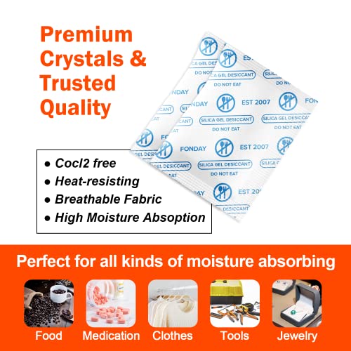 Fonday Food Grade Silica Gel Desiccant Packets 1 Gram / 200, Food Safe Moisture Absorbers