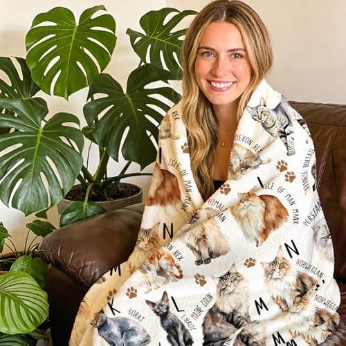 Cat Alphabet Flannel Throw Blanket - 50 x 60 inches, Cute Design