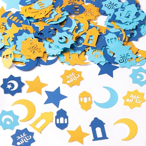 Eid Mubarak Table Confetti Blue Gold Star Moon Lantern Decor 300Pcs