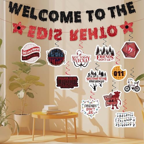 Stranger Birthday Party Decorations - Welcome to The Other Side Banner & Hanging Swirls Set