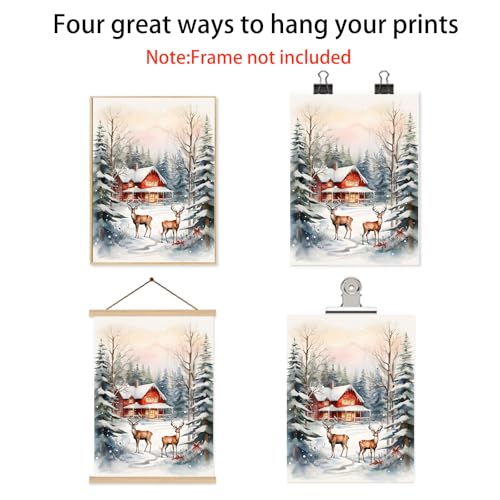 Vintage Christmas Deer Canvas Wall Art - 16x24 Inch Unframed