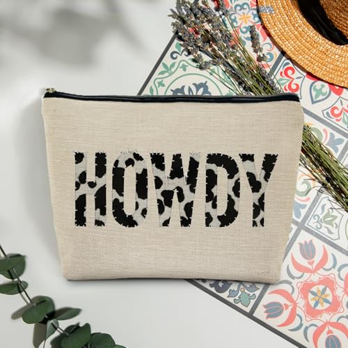 Cow Print Western Makeup Bag - Country Toiletry Pouch for Women