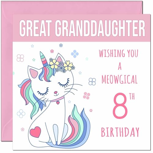 Funny Cat Birthday Card for 8th Great Granddaughter - Meowgical