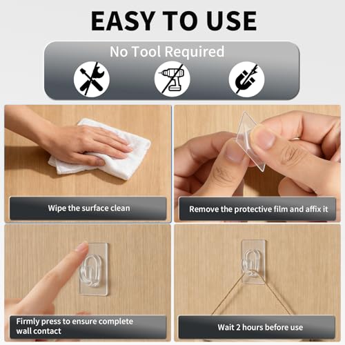 36 Pack Clear Adhesive Wall Hooks - Damage-Free Utility Hooks for Hanging Decorations & Lightweight Items