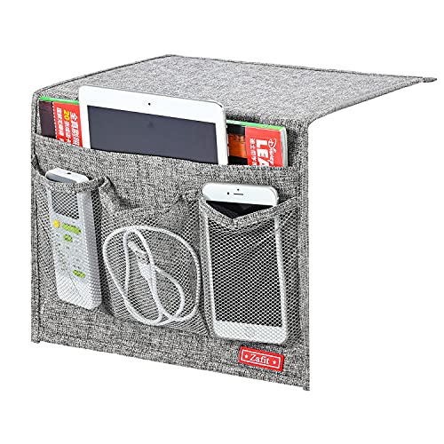 Zafit Linen Bedside Caddy - 4-Pocket Storage Organizer, Classic Grey