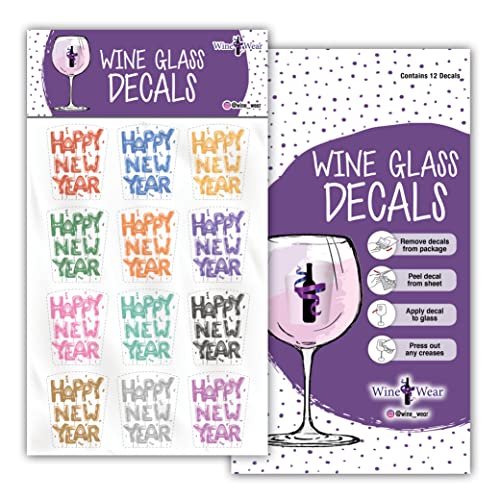 New Year Wine Glass Markers 12pc Reusable Vinyl Drink Decals - Balloons Variation