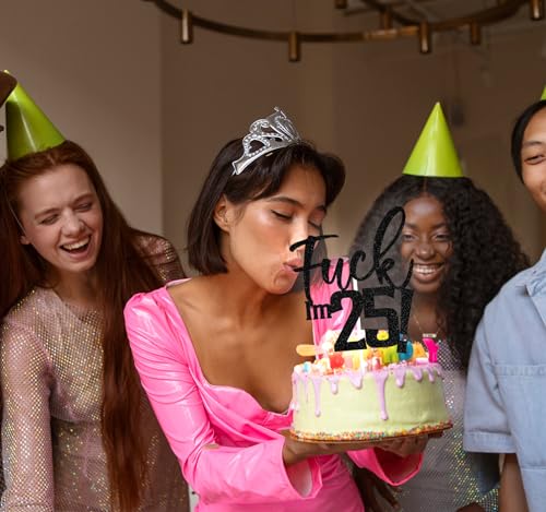 Funny Black Glitter Cake Topper - 'Fu*k I'm 25' for Birthday Party