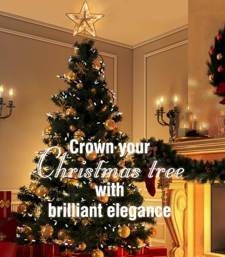 Christmas Tree Star Topper LED Glitter Metal 3D Lights - Champagne Gold
