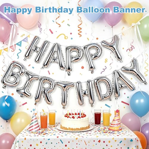 Silver Happy Birthday Balloon Banner - 16-Inch Foil Letters