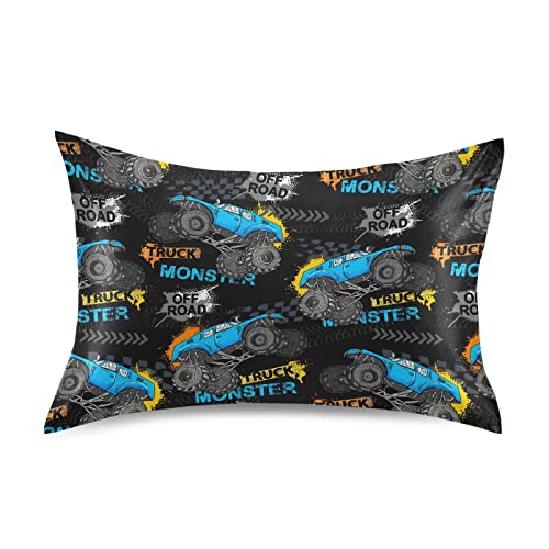 KOPIRIT Monster Truck Tires Pillow Cover 20x26 Inch Satin Pillowcase for Hair & Skin (Variation 002)