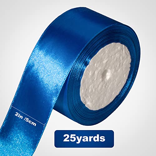 2 Inch Satin Ribbon - Blue Gift Wrap Ribbon for Crafts & Wedding Decorations