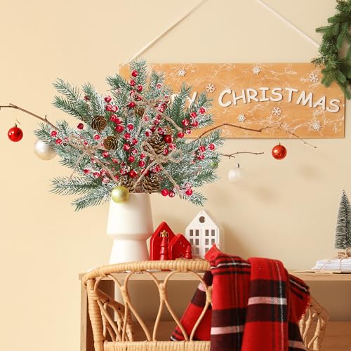 Christmas Frosted Pine Berries and Cones Decor - Green Variation