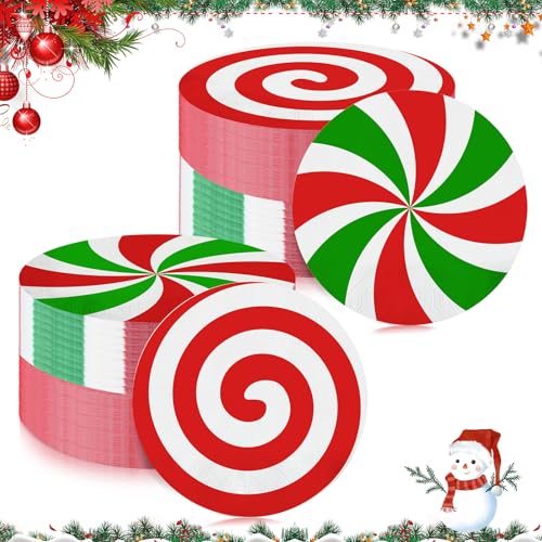 Christmas Candy Napkins - Disposable Paper Party Supplies, 6.3 Inch, 100 Pack - Candy Variation