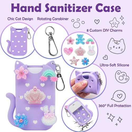 Cat Silicone Case for Touchland Hand Sanitizer with Keychain & Charms