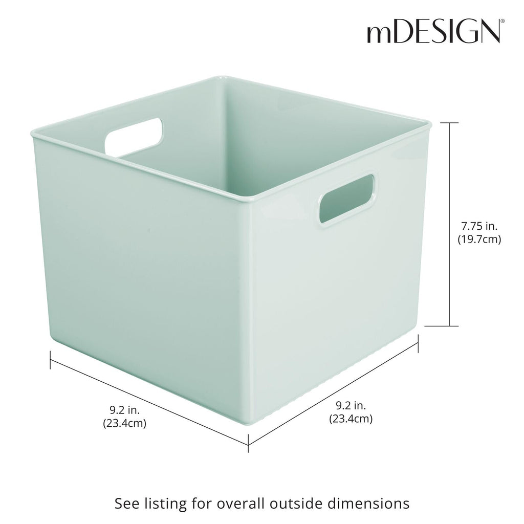 mDesign Plastic Deep Home Storage Organizer Basket Bin, Handles for Cube Furniture Shelving in Office, Closet, Bedroom, Laundry Room, Nursery, Kids Toy Room Shelf, Ligne Collection, 4 Pack, Mint Green