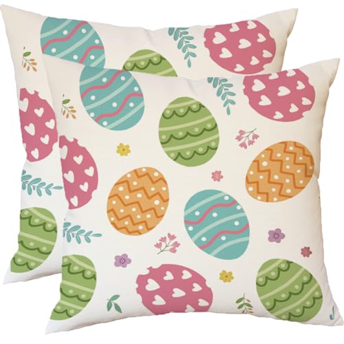 RABUSOFA Easter Pillow Covers 18x18 Inch Set of 2 - Colorful Eggs