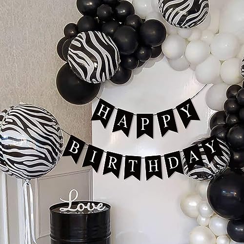 Black Happy Birthday Banner Sign - Party Decoration Backdrop Garland