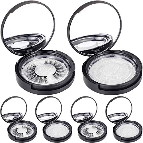 6 Pcs Eyelash Storage Cases with Mirror, Black Round False Eyelash Organizers