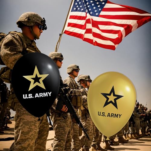 U.S. Army Balloons - 10-Pack Black & Gold Latex Party Decor
