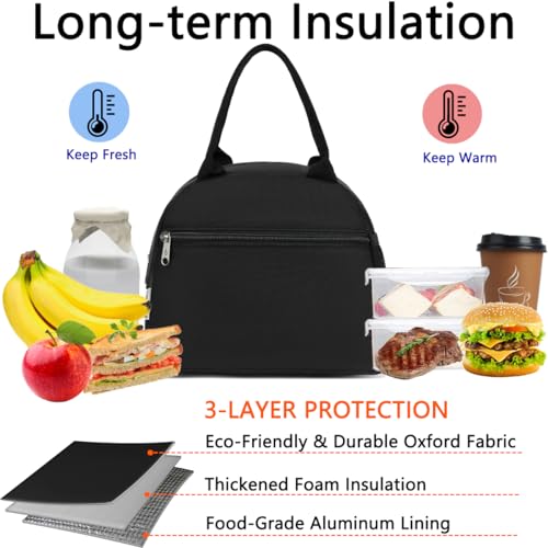 GYEUKHAM Insulated Lunch Bag for Women & Kids - Black, Large Capacity Tote