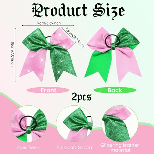 Landical 7 Inch Glitter Witch Hair Bows Pink and Green Ponytail Holder