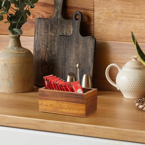 BWODYAY Acacia Wood Sugar Packet Holder - Coffee Bar Condiment Organizer
