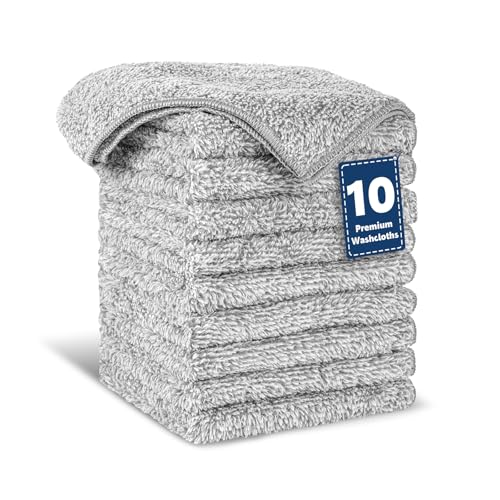 TEAWOO 10-Pack Star Gray Microfiber Washcloths - Super Soft & Absorbent