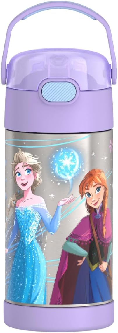 THERMOS FUNTAINER Water Bottle - 12 Ounce Stainless Steel Insulated Bottle with Straw | Frozen 2 Design
