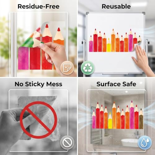 Back to School Pencil Window Clings - 9 Sheets for Classroom Decor
