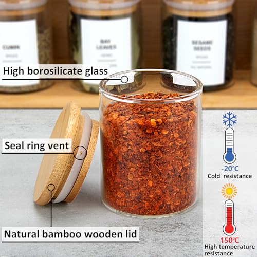 EgticHome 4OZ Glass Spice Jars with Bamboo Lids and 315 Labels, 20 Pcs Clear Food Storage Containers for Kitchen Sugar Salt Coffee Tea Beans