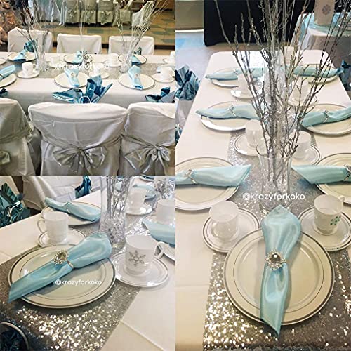 Silver Sequin Table Runner 12x72 Inches - 5 Pieces, Elegant Party Decor