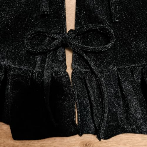 122cm Black Velvet Christmas Tree Skirt with Ruffled Edge and Bow Ties - Modern Holiday Decor