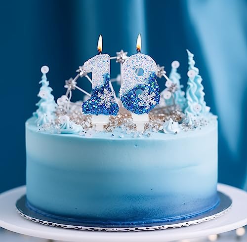 Blue Glitter Snowflake Birthday Number 2 Candle - Elegant Party Decor